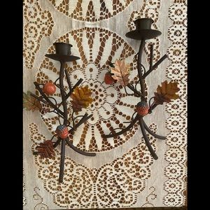 Set of 2 metal fall themed candlestick holders